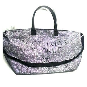 Victoria's Secret silver glitter duffle tote bag